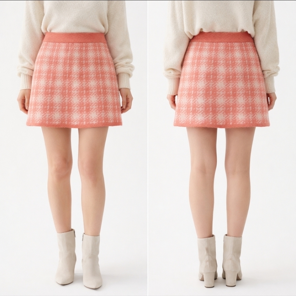 Primark Coral Plaid Mini Skirt